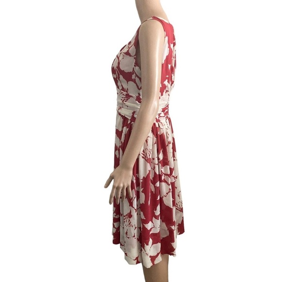 Talbots Swing Dress Womens Size 6 petite Red and White Floral Chiffon - Picture 3 of 13